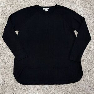 Coldwater Creek Black Wool Blend Long Sleeve Tunic Sweater L Pockets